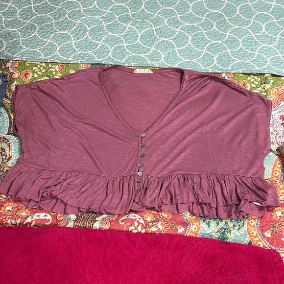 Lucky Brand Pink Cropped Button Down Peplum Top - Picture 1 of 4
